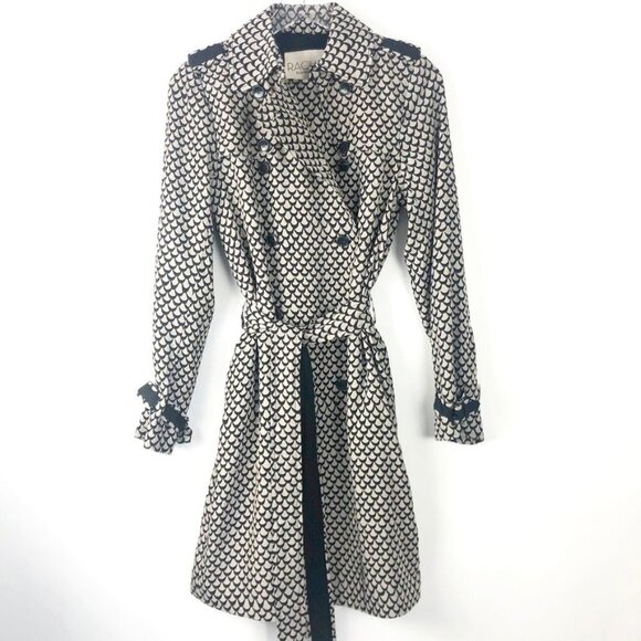RACHEL Rachel Roy Trench Coat. Black/Taupe Geometric Print. Size M - Picture 1 of 14